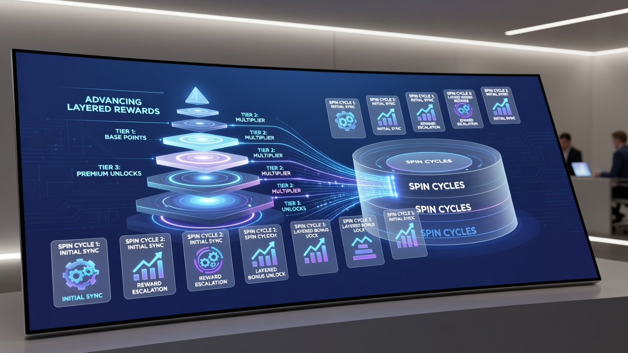 Layered reward dashboard displaying synced card and spin progression bars
