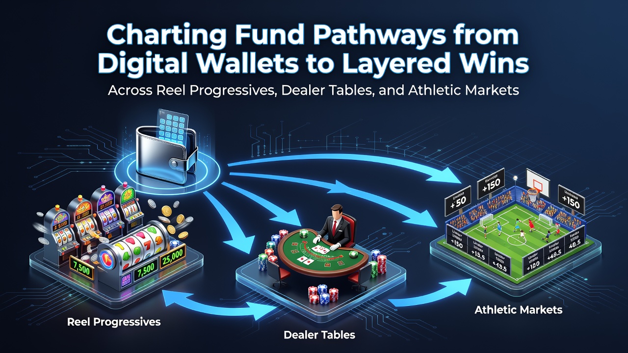 Digital wallet interface showing fund transfers to online casino games including slots and sports betting
