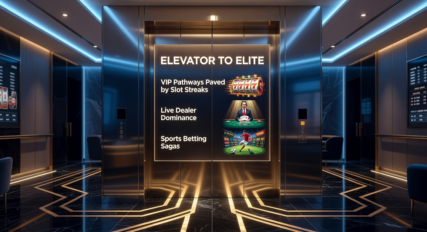 Vibrant online casino interface showing slot reels spinning, live dealer tables in action, and sports betting odds updating in real-time, symbolizing the path to VIP status