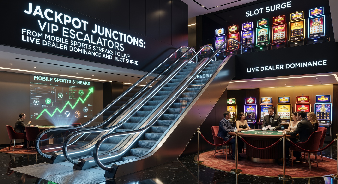 Dynamic screenshot of a VIP live dealer blackjack table with overlaid sports betting streak notifications and escalating jackpot meters, capturing the fusion of real-time gaming worlds
