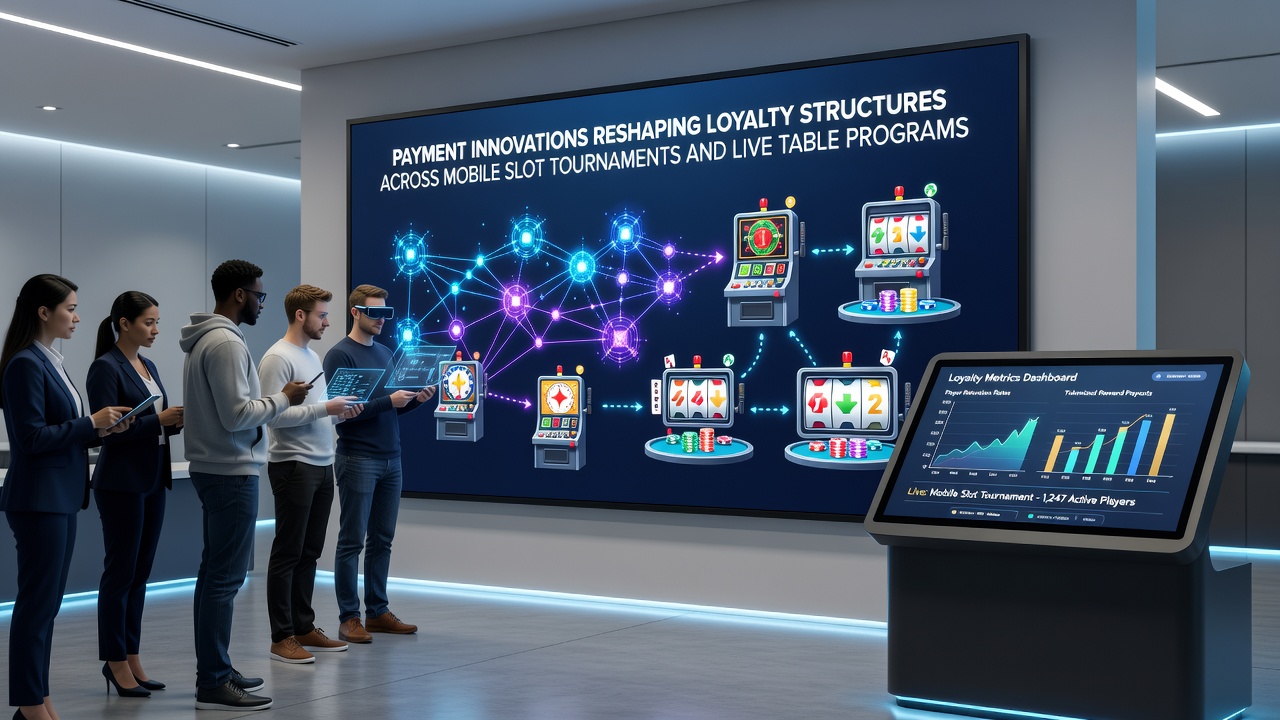 Live table gaming setup showing digital payment prompts integrated with progression tracking displays