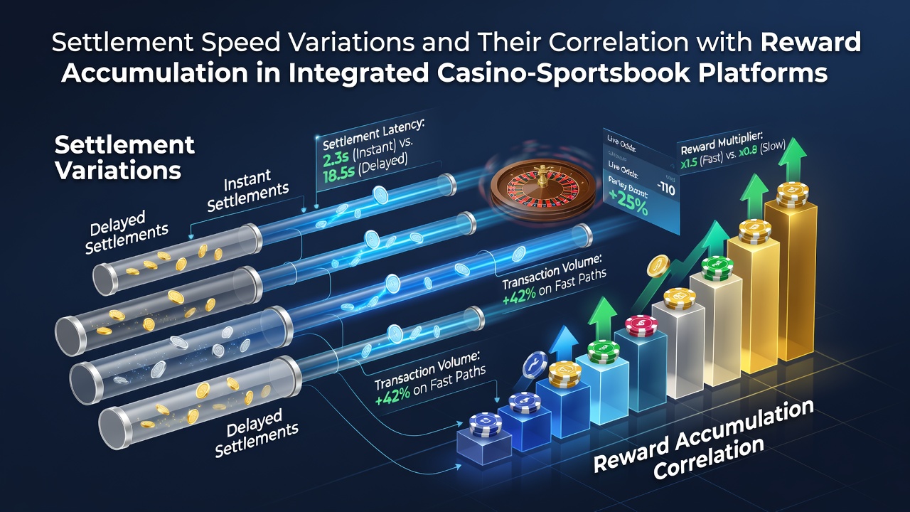 Illustration showing settlement speed variations across casino and sportsbook platforms with reward accumulation graphs