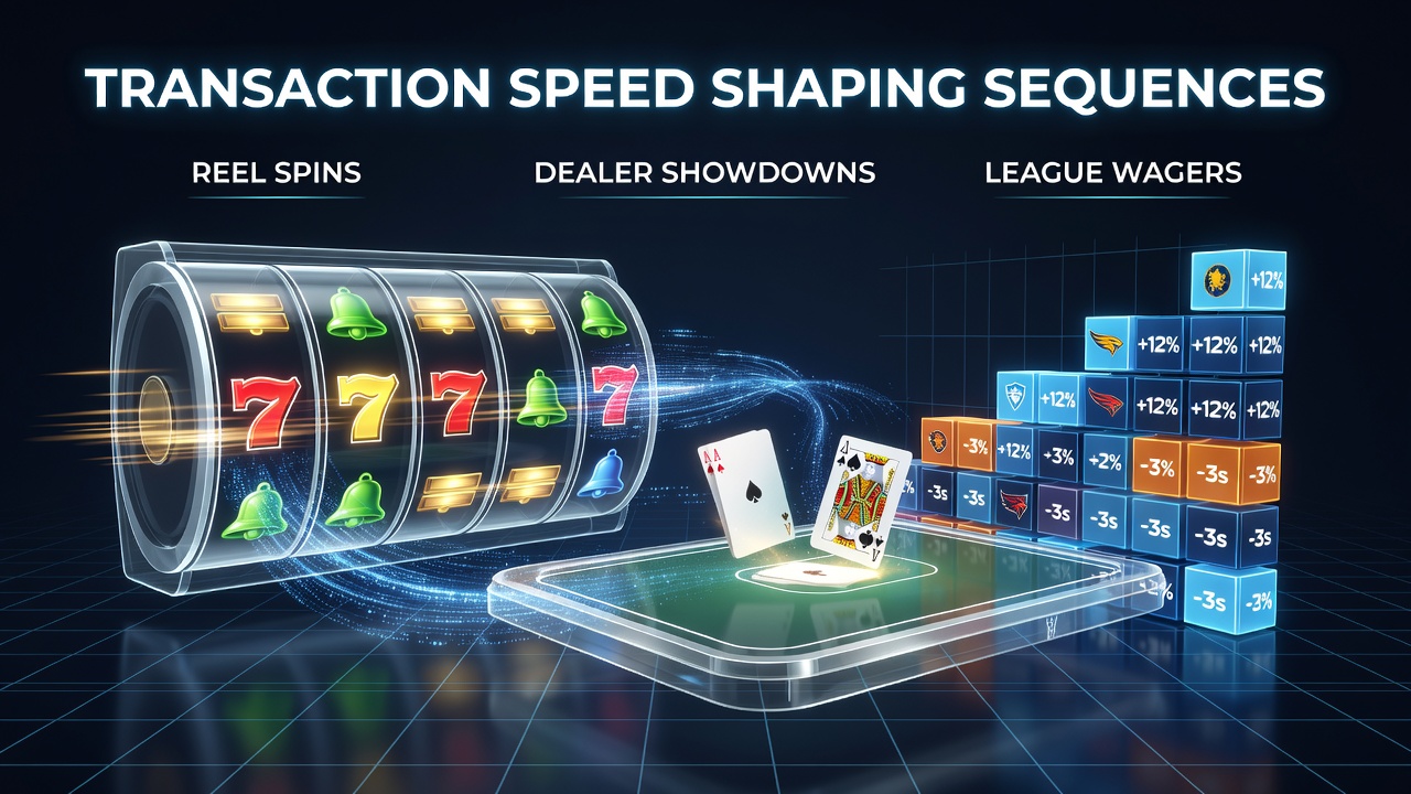 Abstract visualization of transaction flows connecting slot reels, dealer tables, and sports betting interfaces