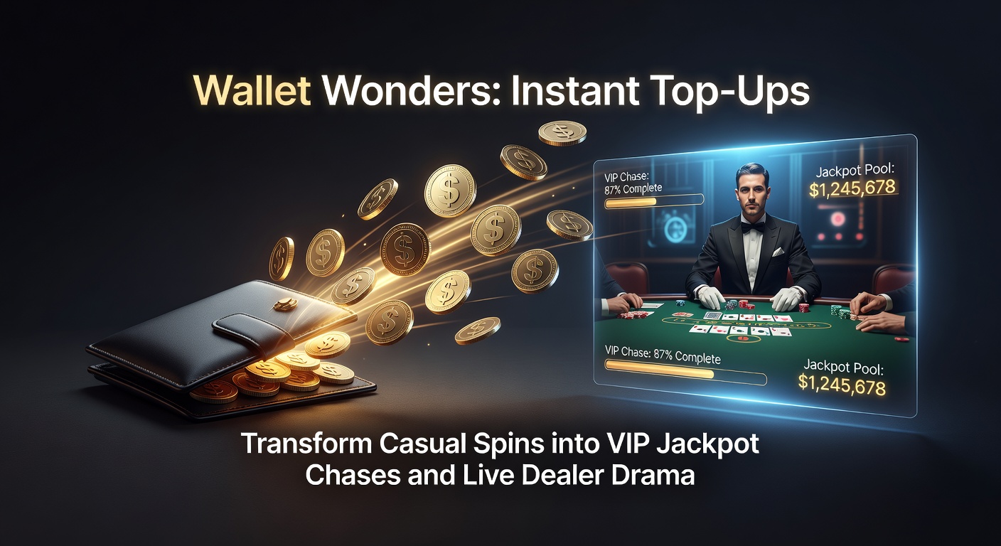 A vibrant digital wallet interface on a mobile screen, showing seamless deposit options amid colorful slot reels and live dealer tables in the background